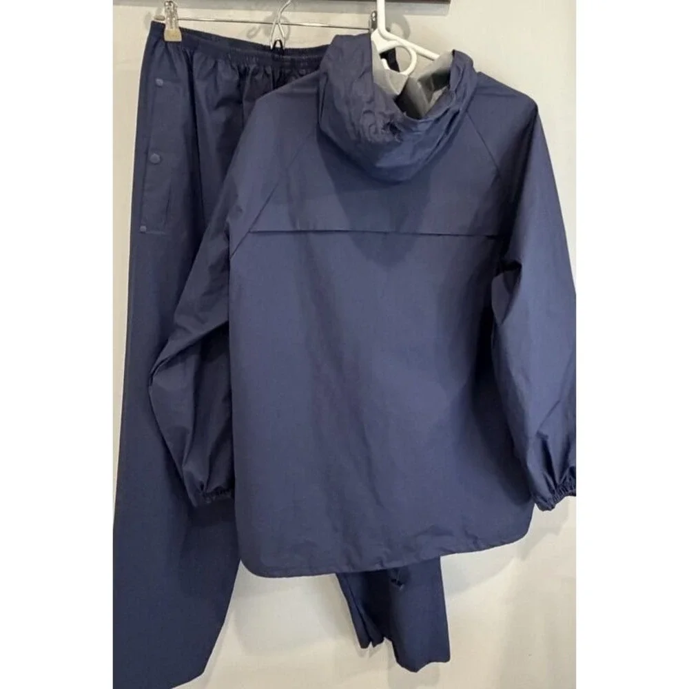 Bass Pro Shops Rain Suit Mens Medium Blue Hooded Waterproof Jacket Pants Fishing
